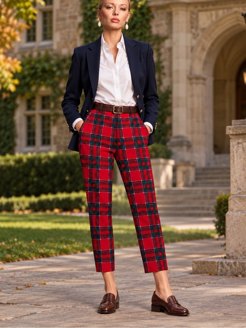Vineyard Vines Red Black Green Tartan Plaid Tailored Casual Holiday Pants Size 6